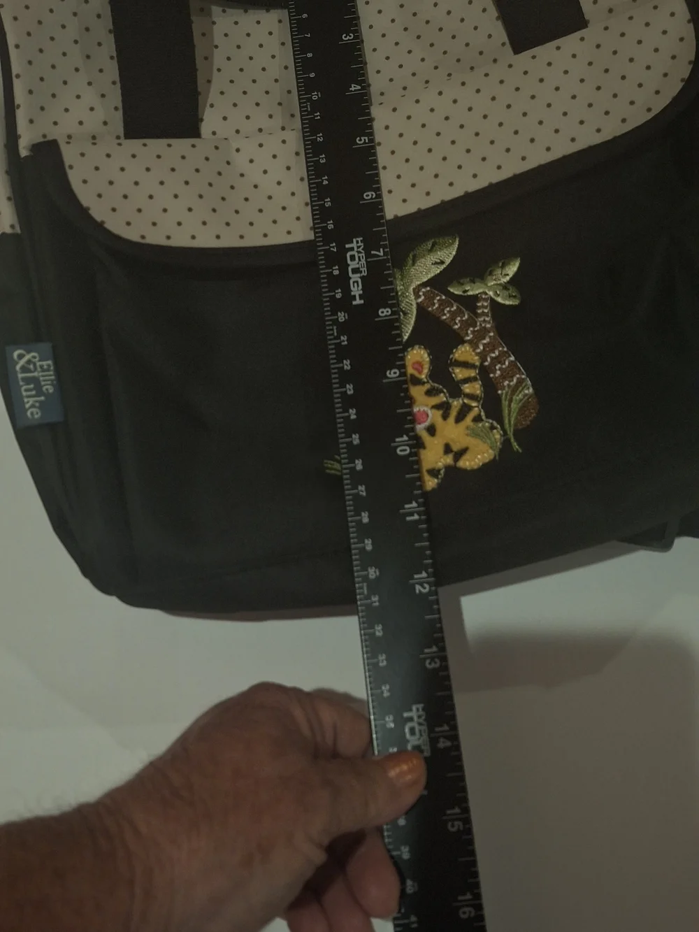 Black and Cream Polka Dot Tote Diaper Bag with Embroidered Tiger